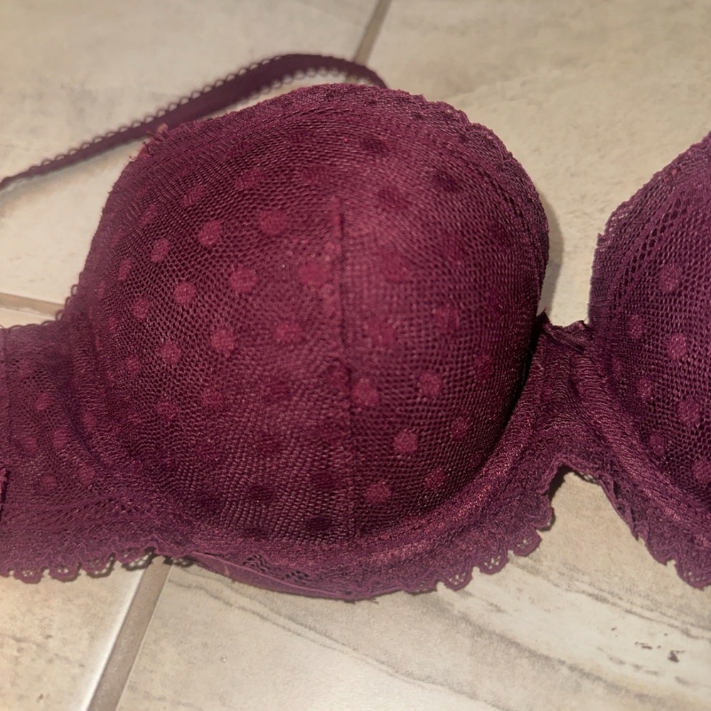 Victoria’s Secret PINK Push-Up Balconette Bra 34B Wine Swiss Dot Lace